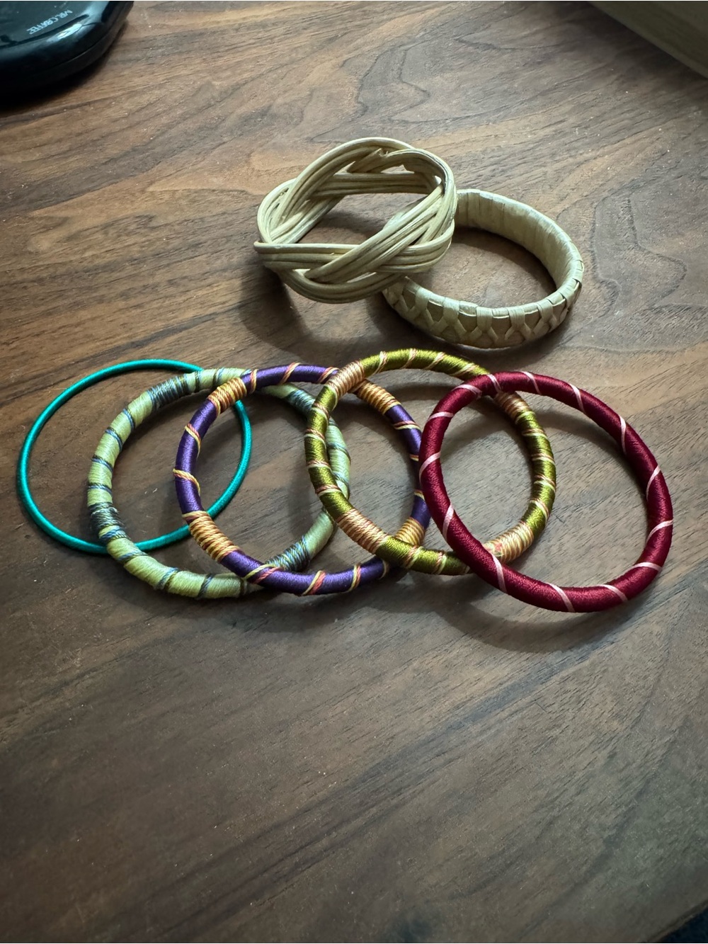 Selection of Boho Silk Threaded & Luahala/Woven Rattan Bangle Bracelets 7 pcs